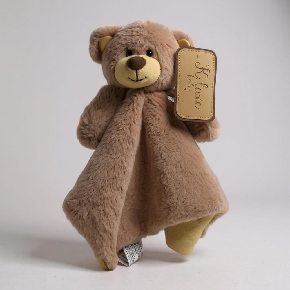 Kellytoy K. Luxe Teddy Bear Security Blanket Lovey Rattle Tan/Brown